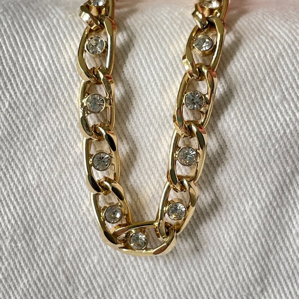 Gold-toned and Rhinestone Chain Bracelet